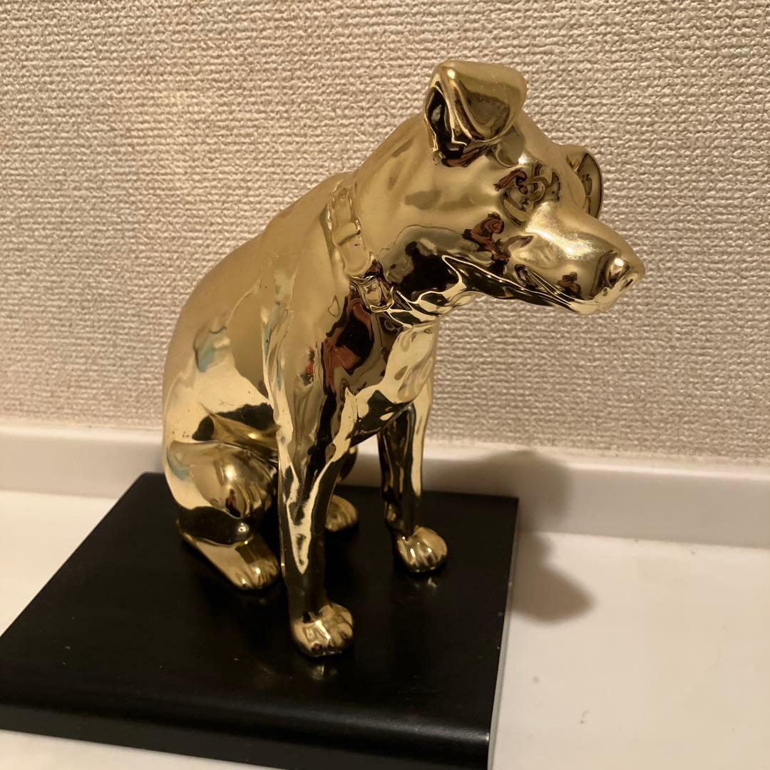 金運　ビクター犬の置物 黒色台座付き