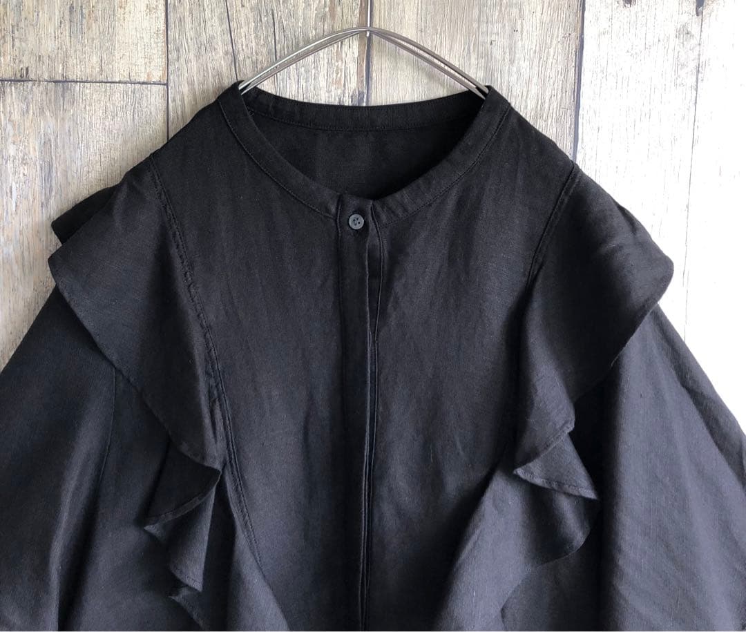 未使用　FRAMeWORK フレームワーク　リネンレーヨン　フリル　ブラウス　麻