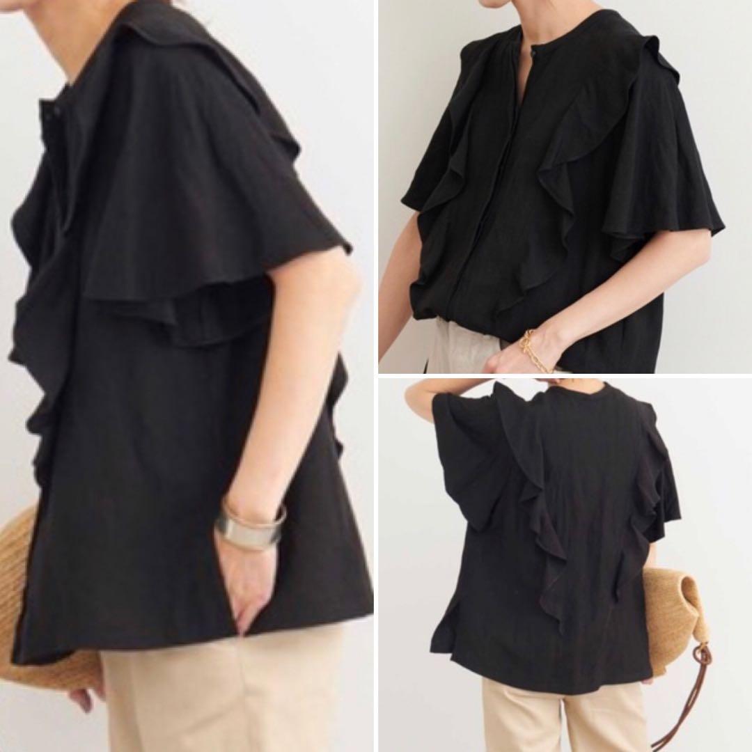 未使用　FRAMeWORK フレームワーク　リネンレーヨン　フリル　ブラウス　麻