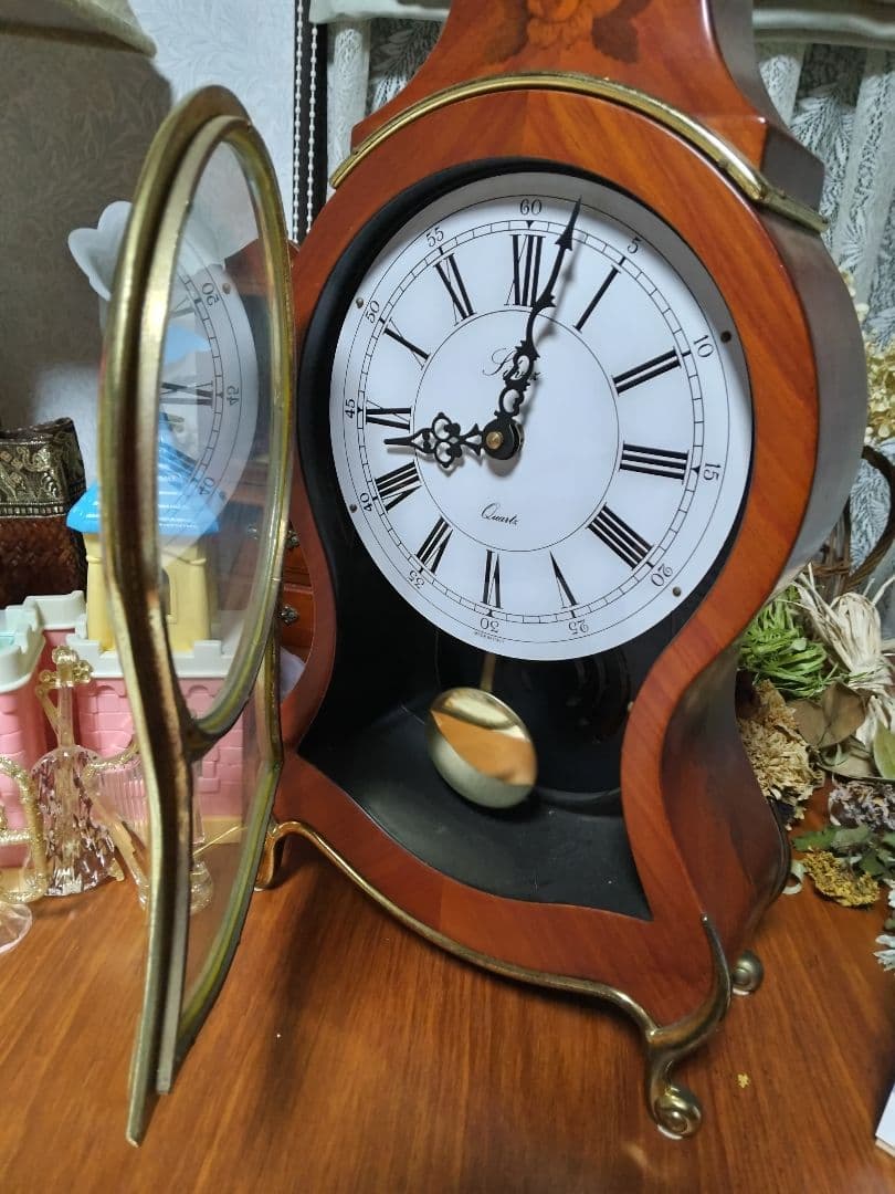 アンティーク 象嵌 振り子置き時計 ジャンク