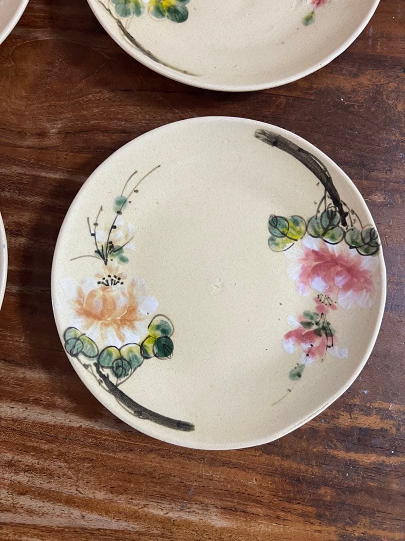 ベトナム　 ソンベ焼き　花柄皿 5枚セット 約21.5cm