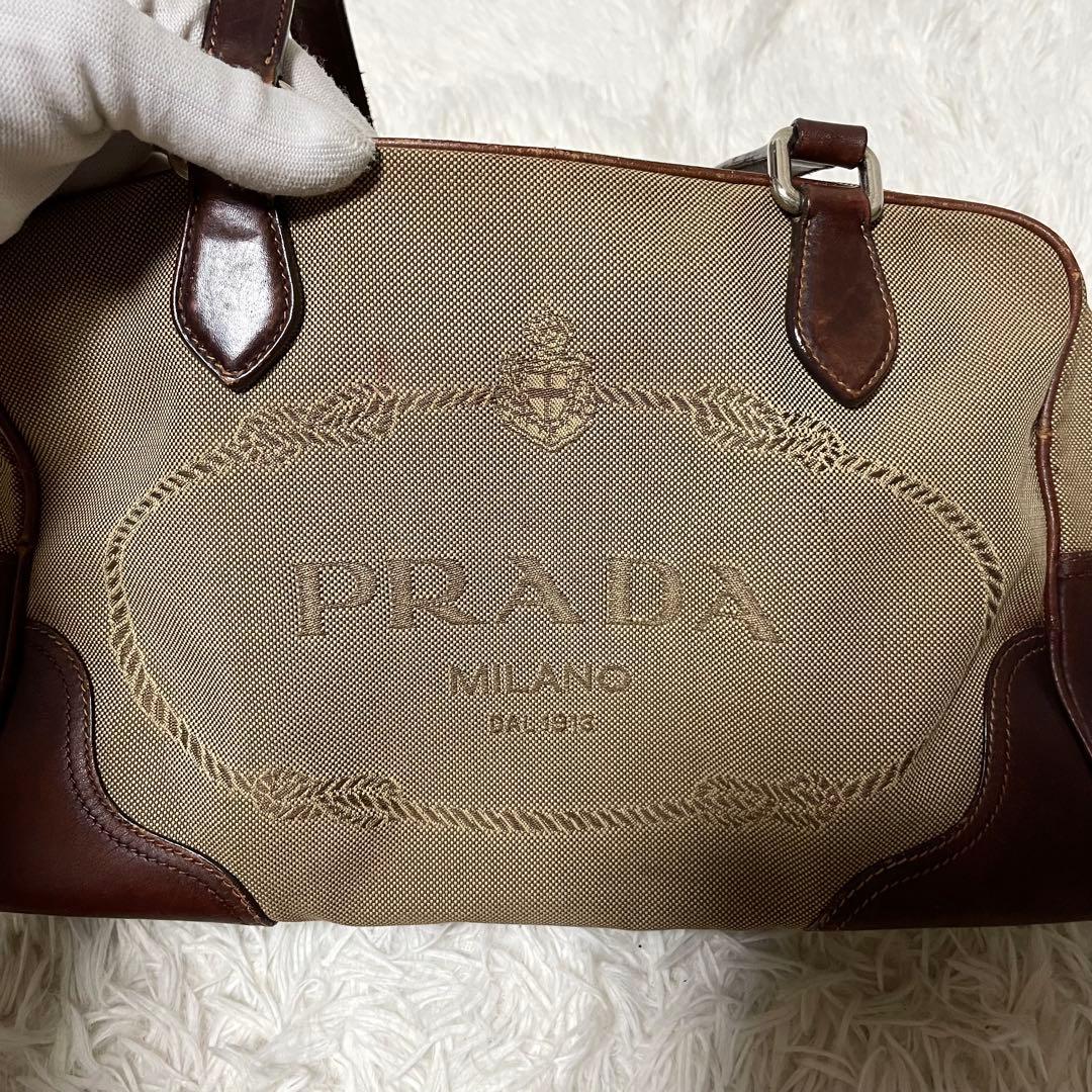 【希少】PRADA プラダ　ミニボストン　ボストン　ジャガード　ブラウン　バッグ