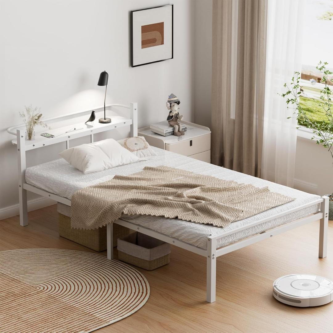 みゅうさま　ベッドフレーム シングル ベッド 宮棚 2口コンセント ホワイト