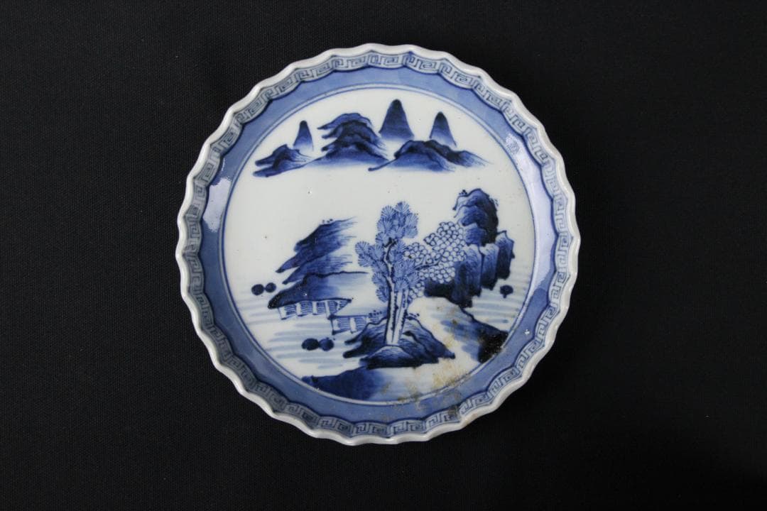 古伊万里 染付 山水図 五枚組 小皿 菓子皿 風景絵 江戸～明治期 Eo21-5