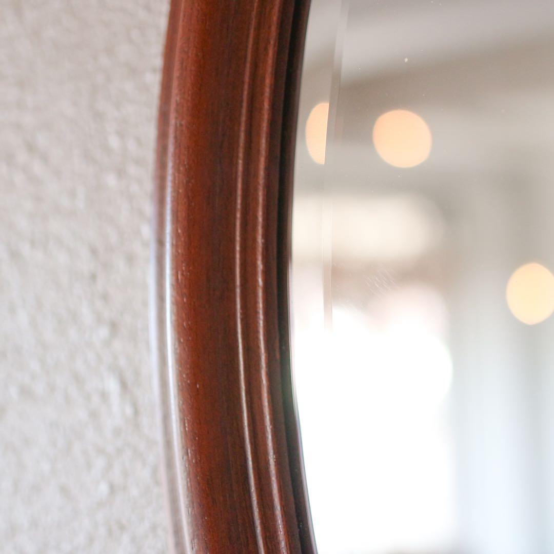 オーバル型 ウォールミラー　ブラウン 木製 楕円形 壁掛け鏡