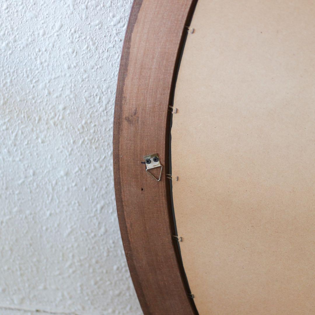 オーバル型 ウォールミラー　ブラウン 木製 楕円形 壁掛け鏡