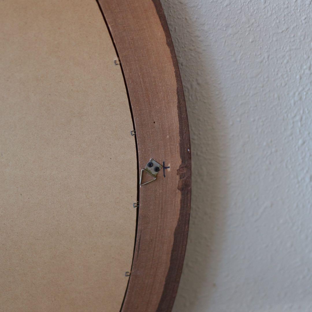 オーバル型 ウォールミラー　ブラウン 木製 楕円形 壁掛け鏡