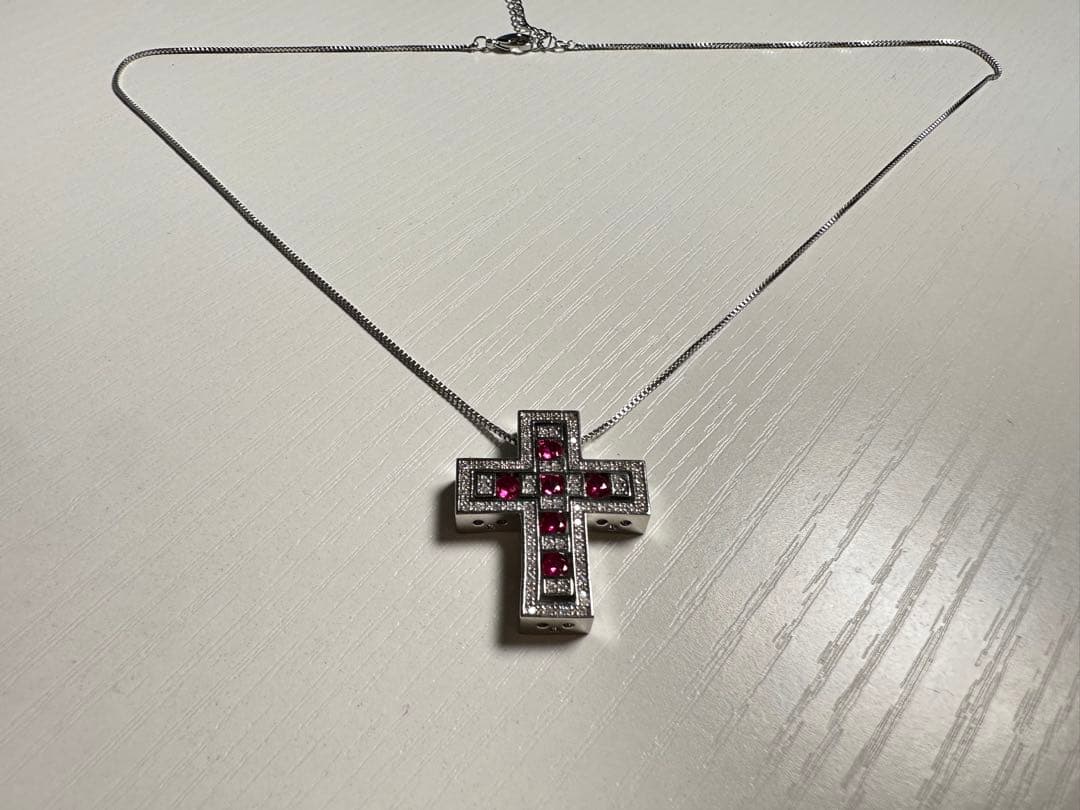 【新品】ダミアーニ似クロスペンダントネックレス シルバー×ピンク