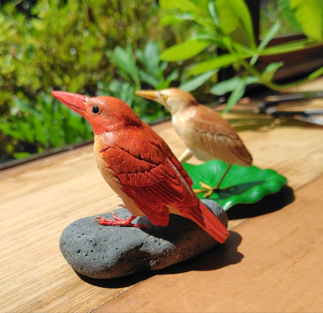 小さなバードカービング ヨシゴイ&アカショウビン 野鳥 木彫り
