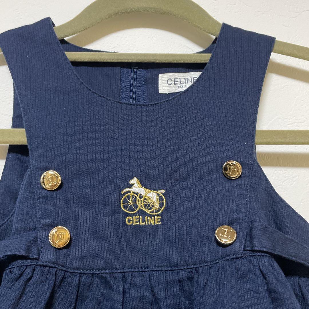セリーヌ　トリオンフ　ワンピース　ジャンパースカート　ネイビー　コーデュロイ