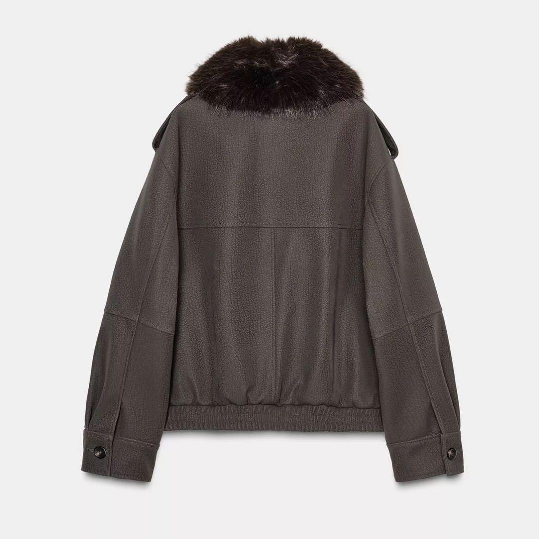 ZARA ファーカラー　ライダースジャケット　コート　L 今季新品同様　ブラウン