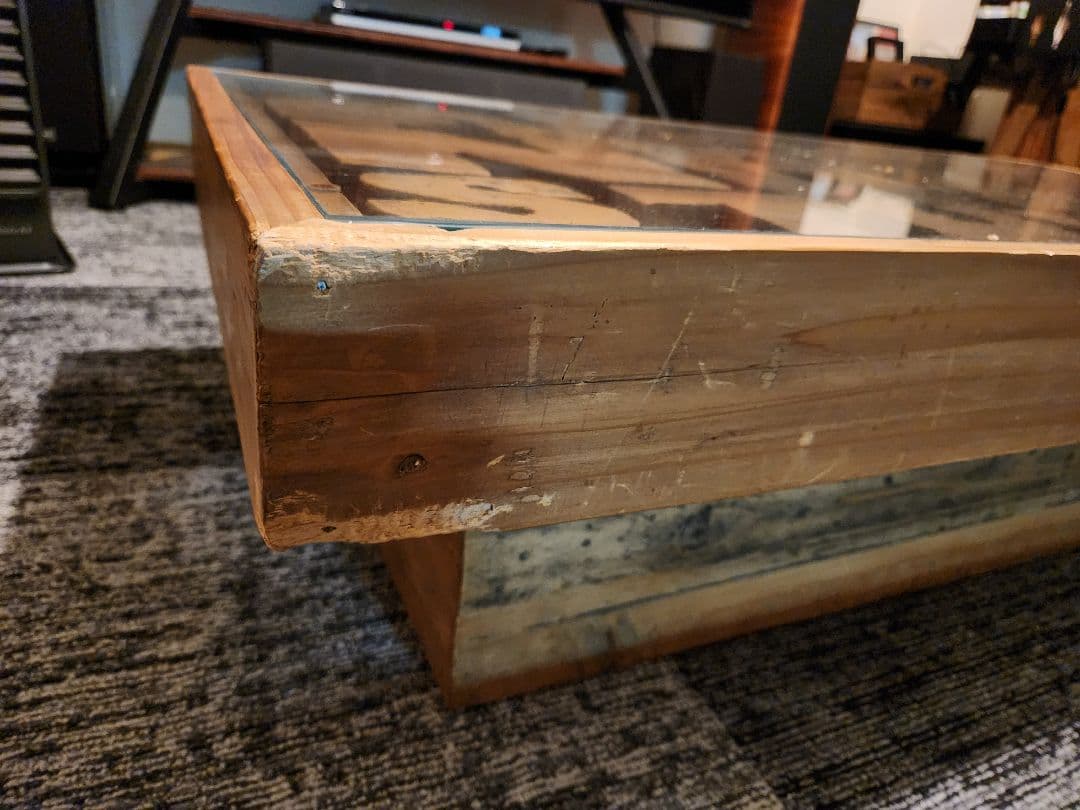 クラッシュゲート　センターテーブル　ローテーブル　ウッド　ガラス