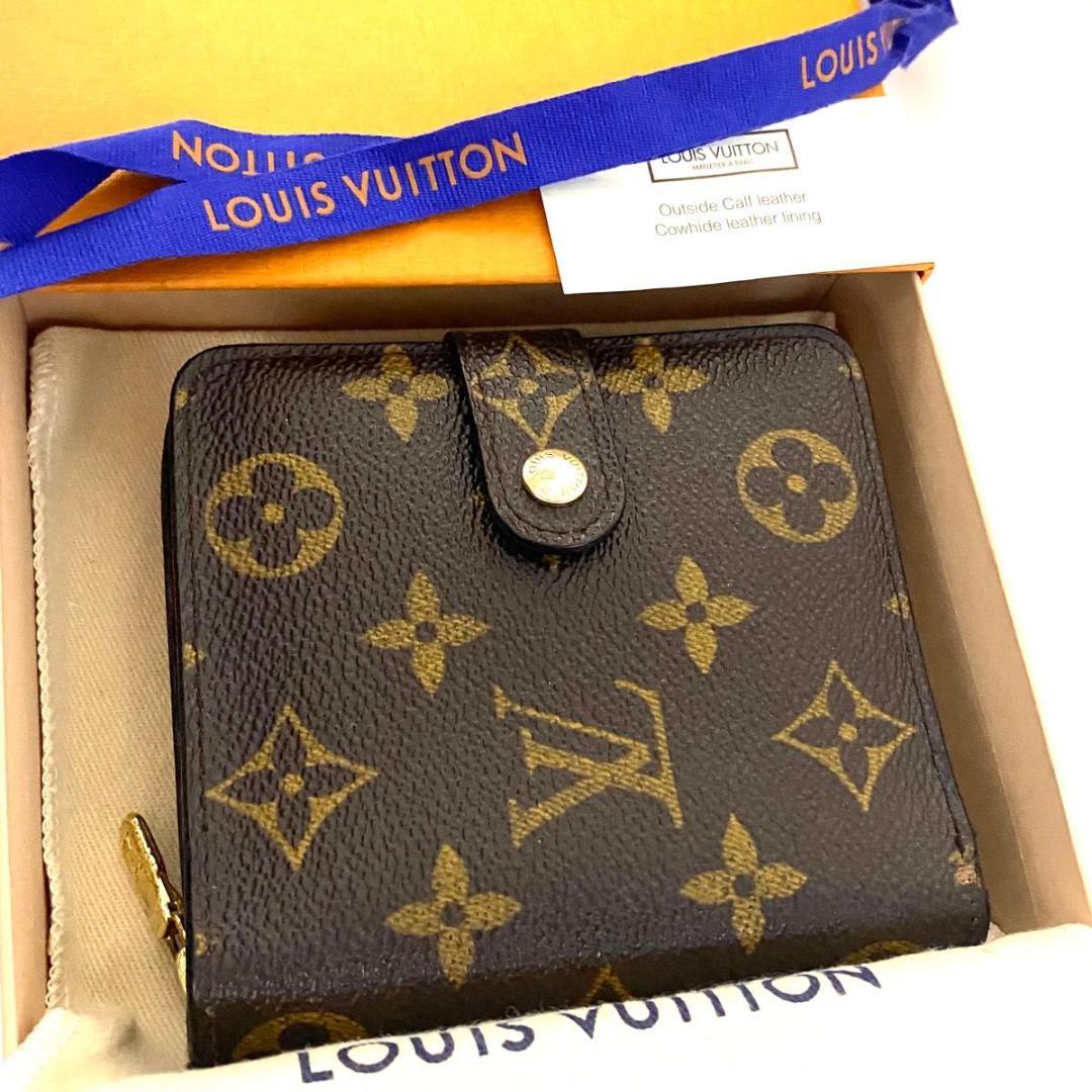 ルイ ヴィトン◎コンパクトジップ モノグラム ラウンドファスナー 二つ折り 茶色