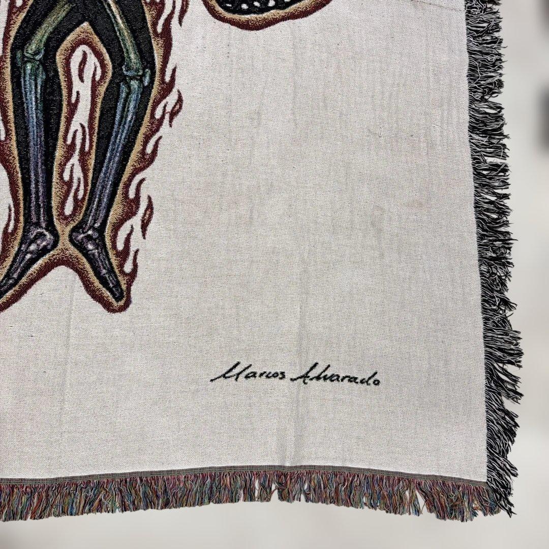 大判　髑髏　蝶々　マルチカバー　ソファカバー　ヴィンテージラグ　216x161