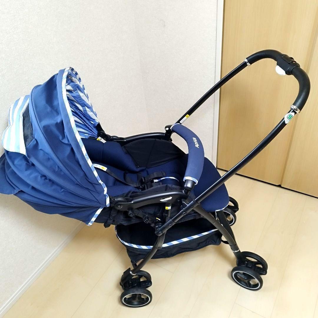 美品　アップリカ　ラクーナエアーAC レザー調ハンドル　マリンボーダー　両対面