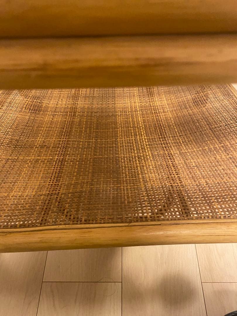 【訳アリ】籐　ラタン製　ガラステーブル 昭和レトロ　アンティーク　北欧　軽量