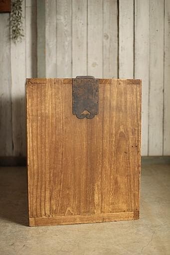 味のある前面ガラスの木製引き出し2段　食器棚　シャツケース　収納棚　古家具