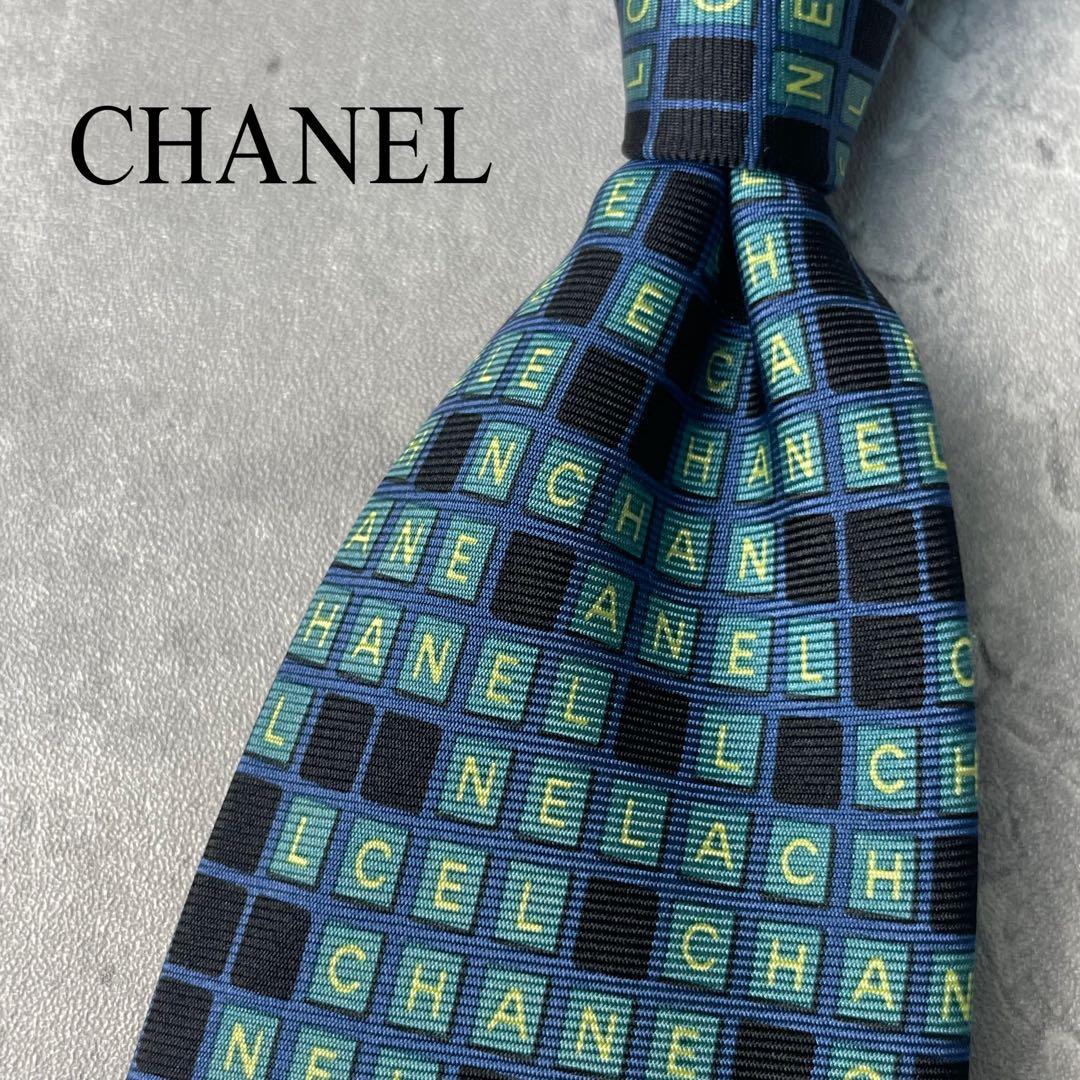 美品 CHANEL シャネル ロゴグラム ブロック ネクタイ グリーン 緑
