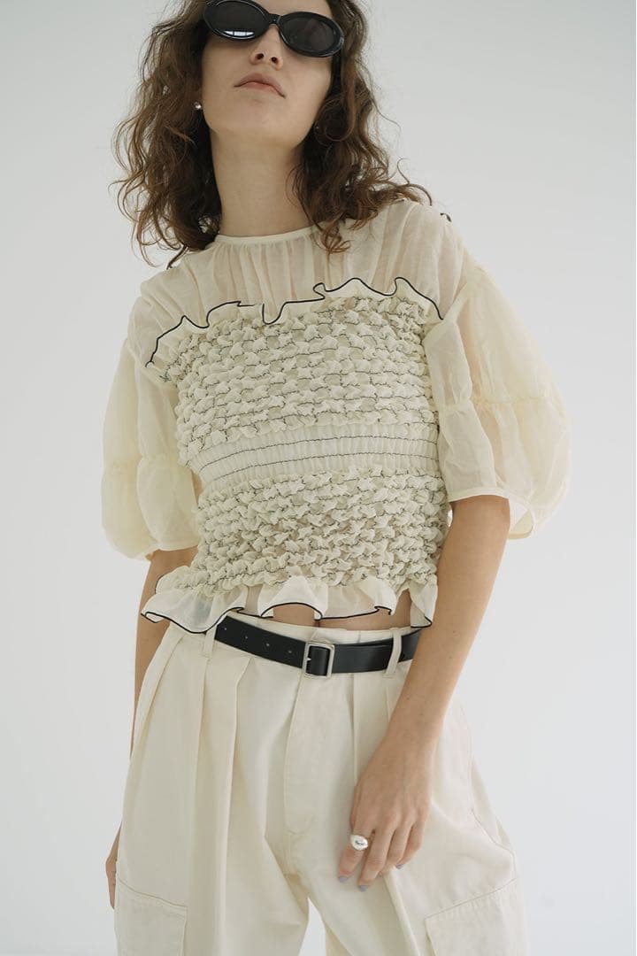 CLANE COLOR STITCHED SHIRRING TOPS ブラウス