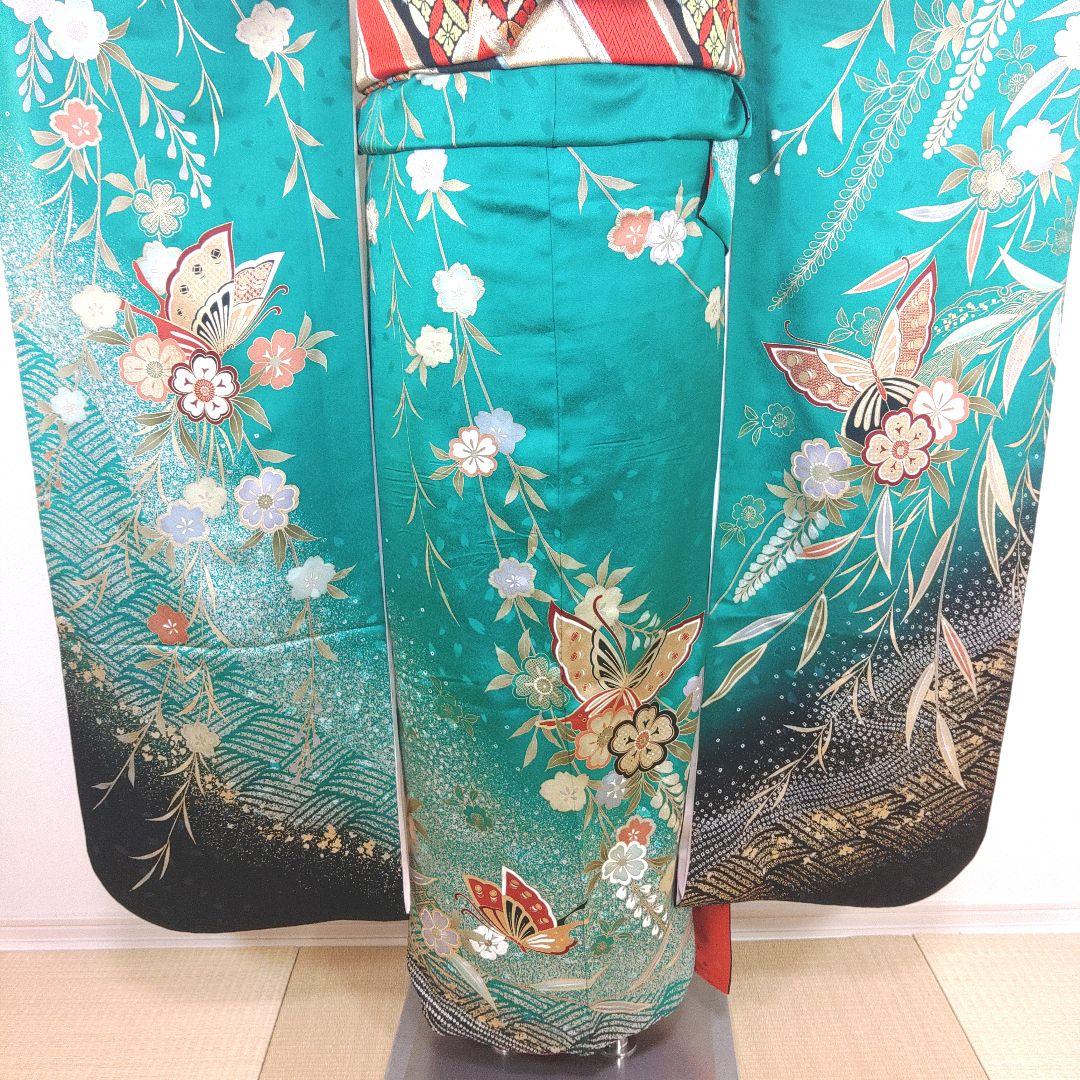 格安！振袖フルセット　10点　成人式　結婚式　前撮り　グリーン　緑　ふくよかさん