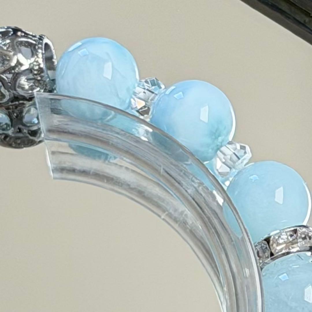 如意金剛二眼天珠&ラリマー&アクアマリン　ブレスレット　内径約16cm