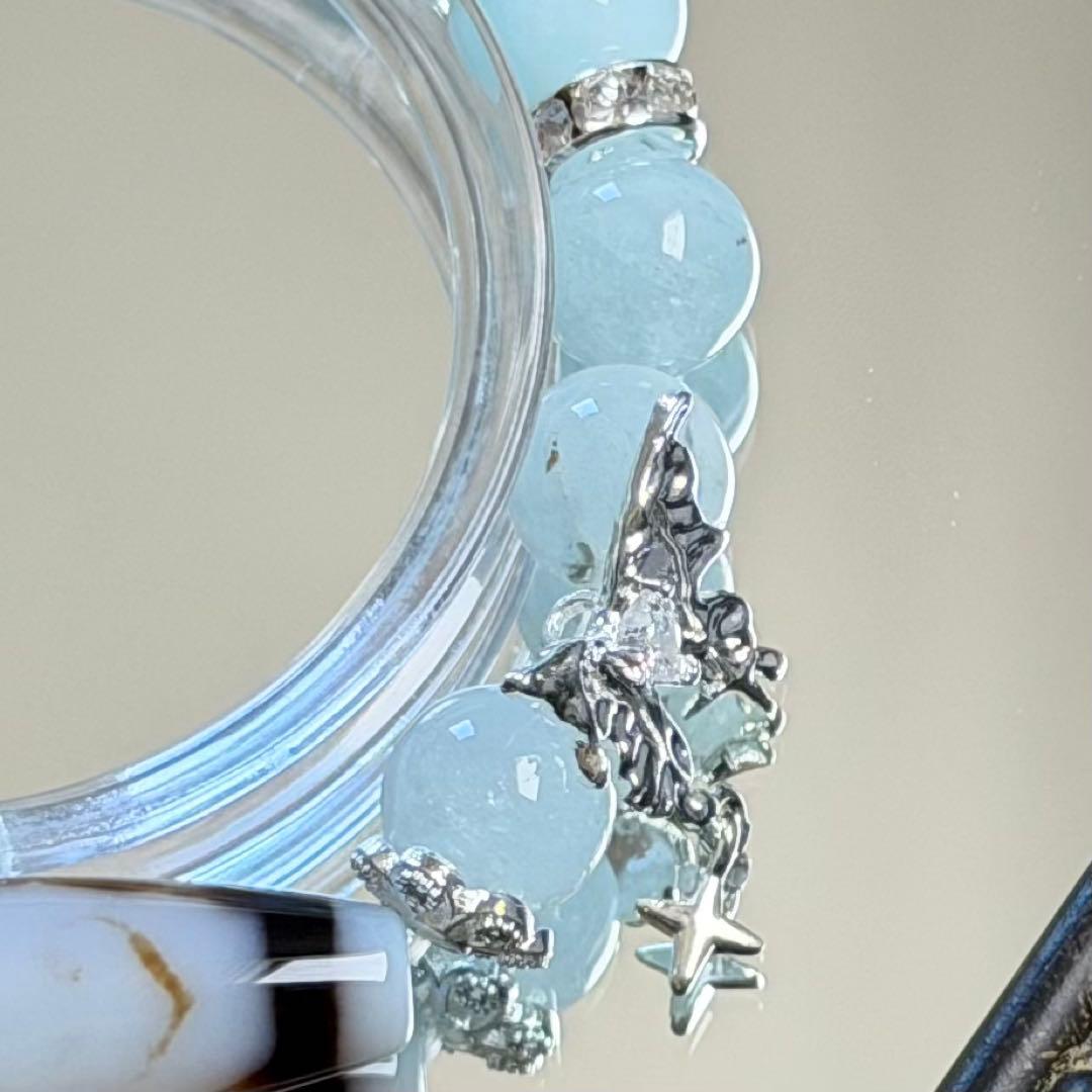 如意金剛二眼天珠&ラリマー&アクアマリン　ブレスレット　内径約16cm