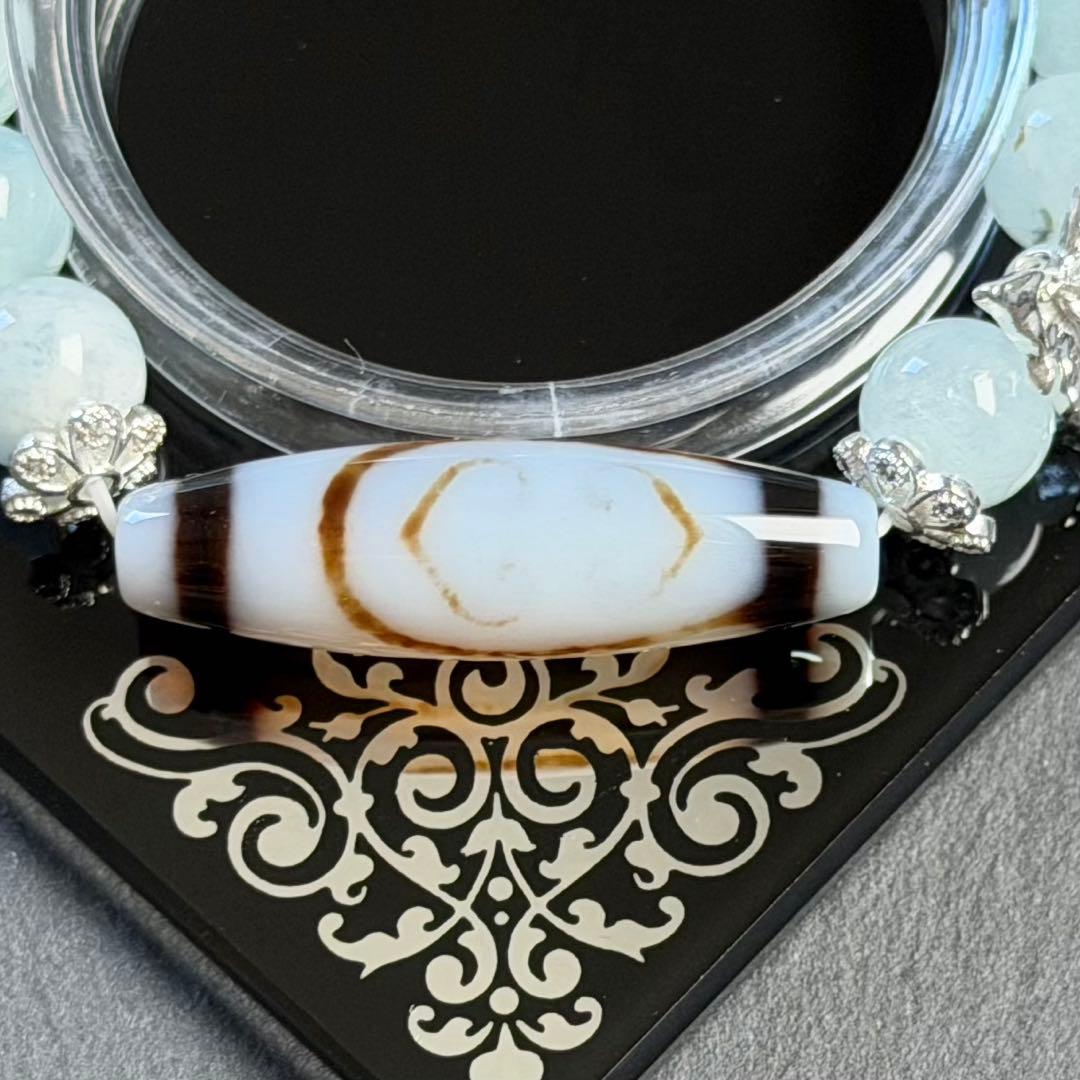 如意金剛二眼天珠&ラリマー&アクアマリン　ブレスレット　内径約16cm