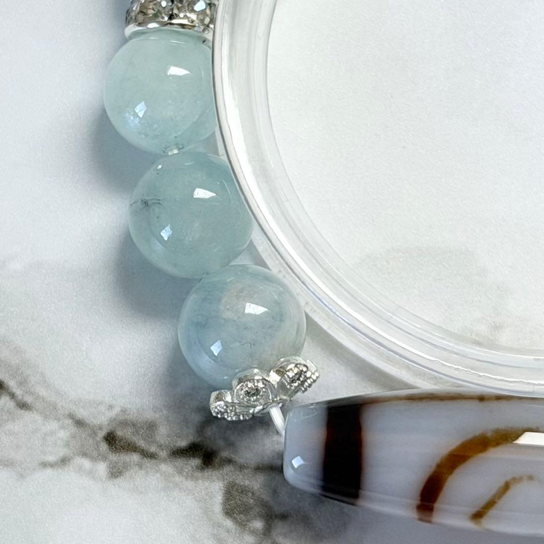 如意金剛二眼天珠&ラリマー&アクアマリン　ブレスレット　内径約16cm