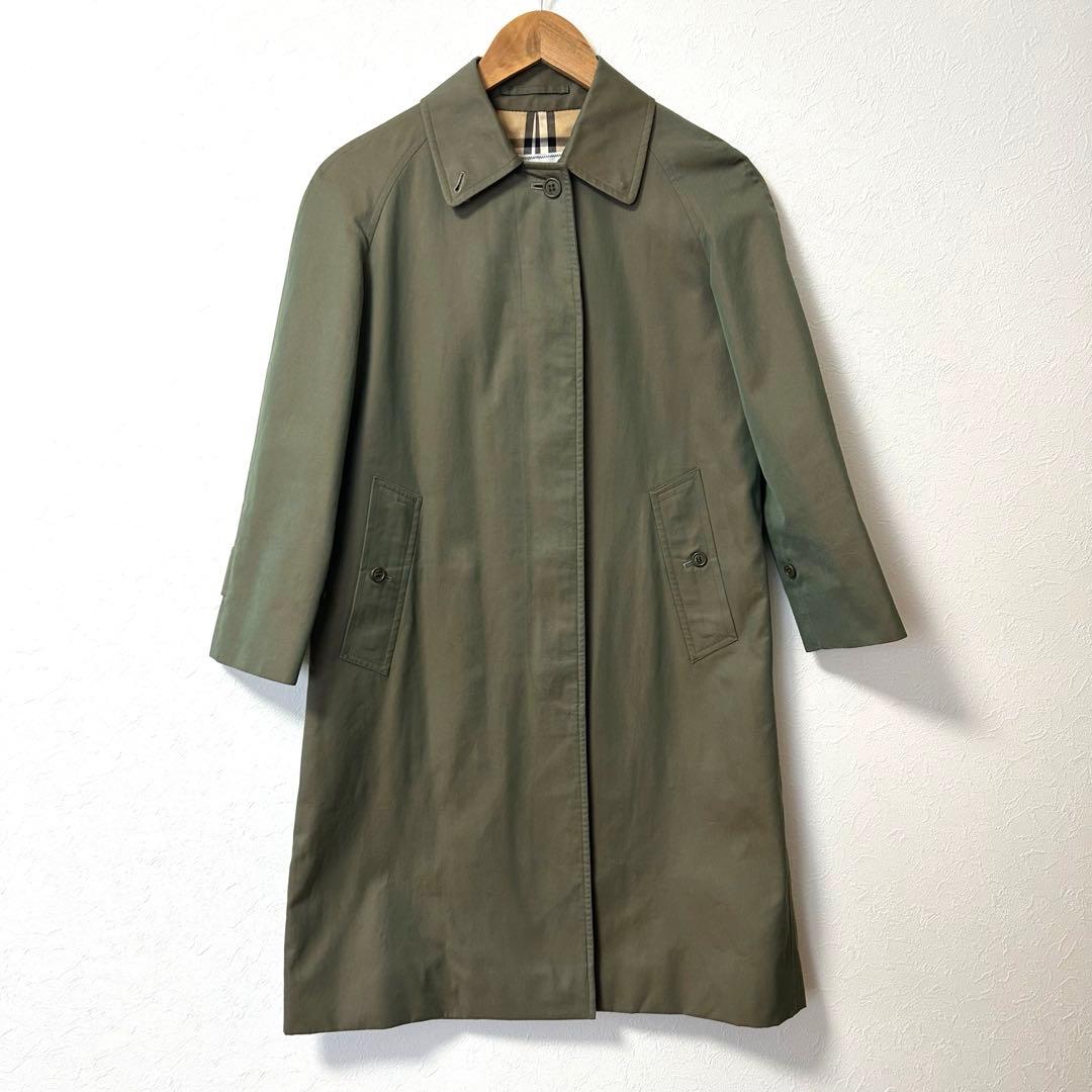 【Burberrys】玉虫色 カーキ ステンカラーコート ノバチェック SS