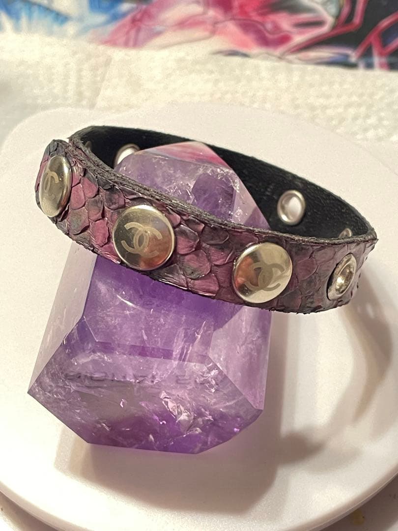 ★【極希少】CHANEL パイソン　レザー　ブレス　ヴィンテージ　パープル★