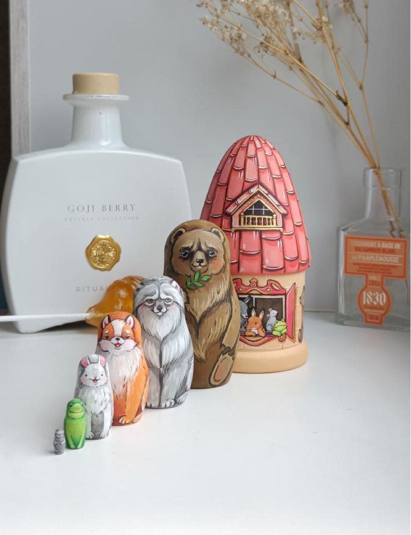 ロシア雑貨☆お家型マトリョーシカ民話『テレモーク』小さなおうち7Pマルガリータ作