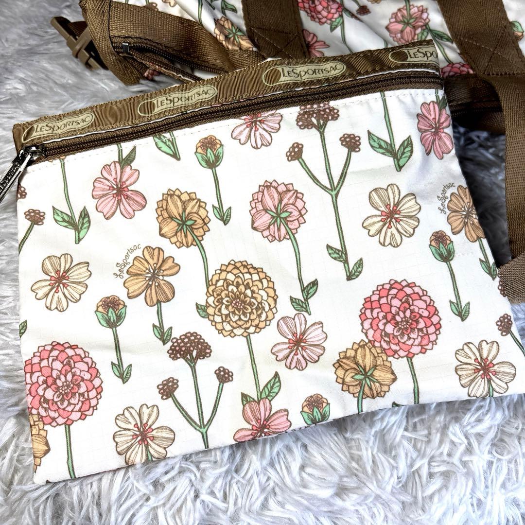 ✨美品✨レスポートサック　ボストンバッグ　ポーチ　花柄　鍵付き　2way