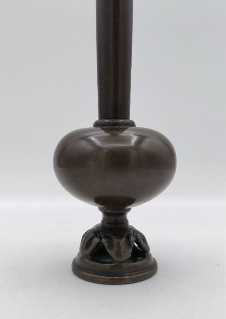 c234 鋳銅花入 獅子 耳付 堀井幸雲 木箱 茶道具 古物