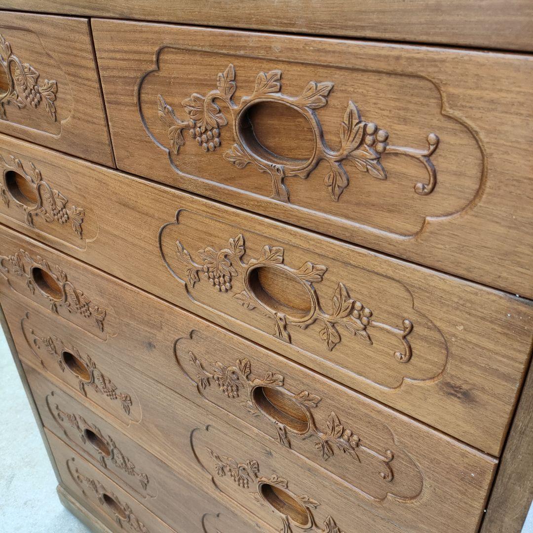 花梨？総無垢材。木製6段引き出し箪笥