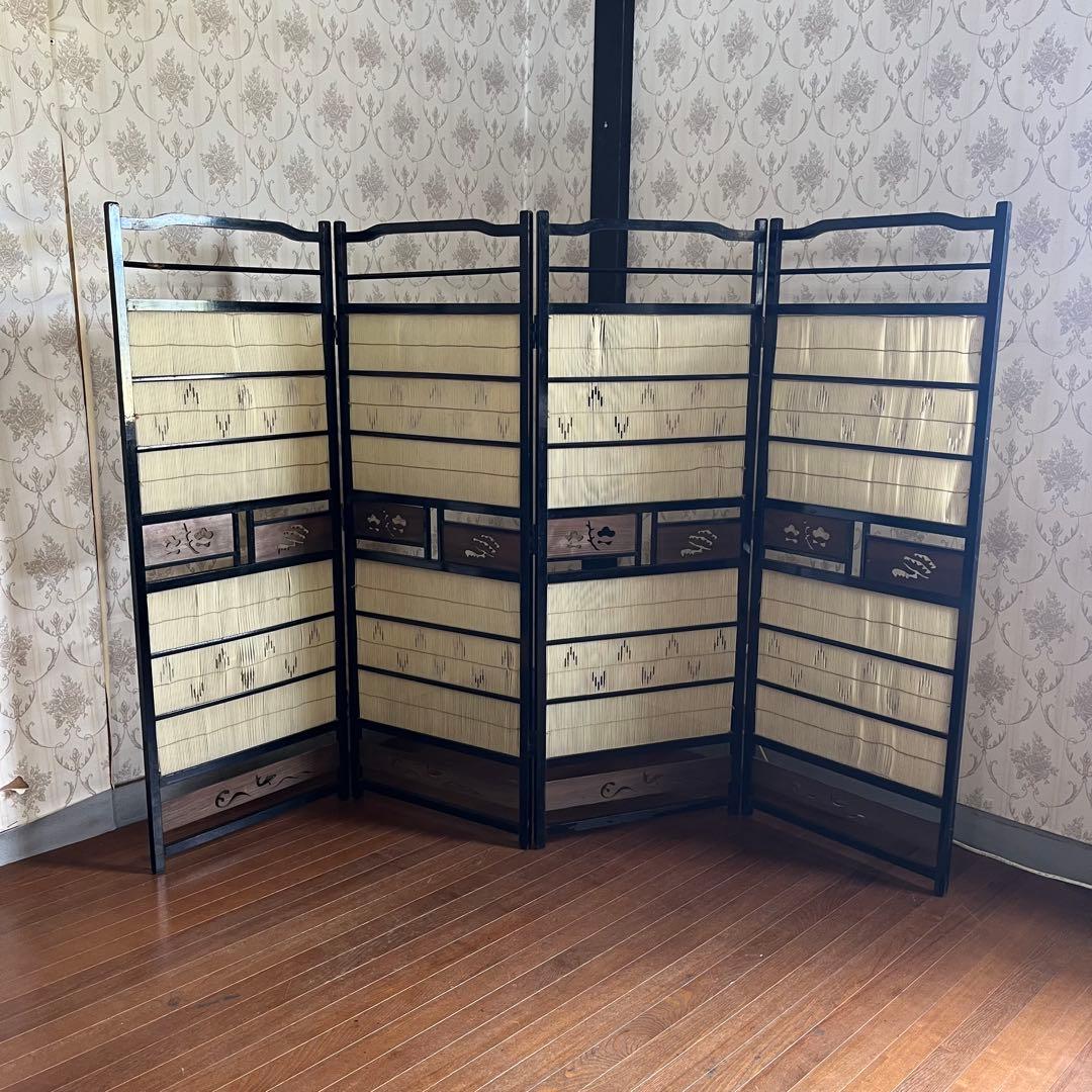 【アンティーク】昭和レトロ 4連 衝立 パーテーション 目隠し 間仕切り 古道具