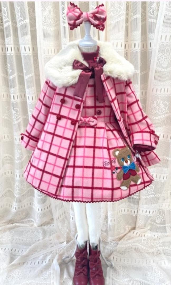 ♥セット売り♥️チェックウールコートくまアップリケJSK♥シャーリーテンプル♥
