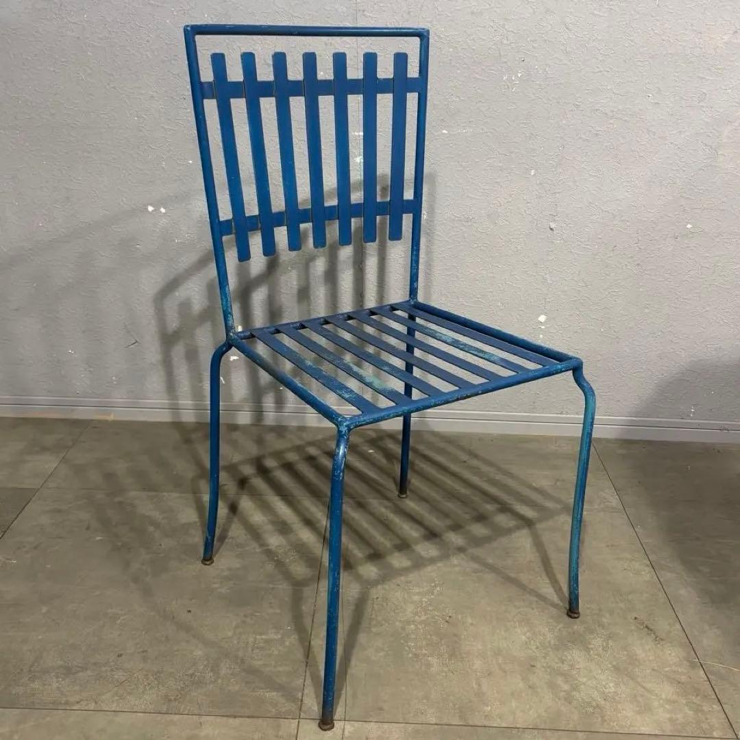 青色金属製　ガーデンチェア　アンティーク