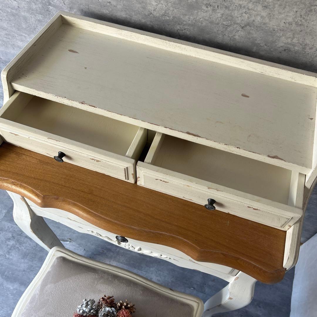 アンティーク加工 シャビーシック 猫脚コンソールデスク　椅子付