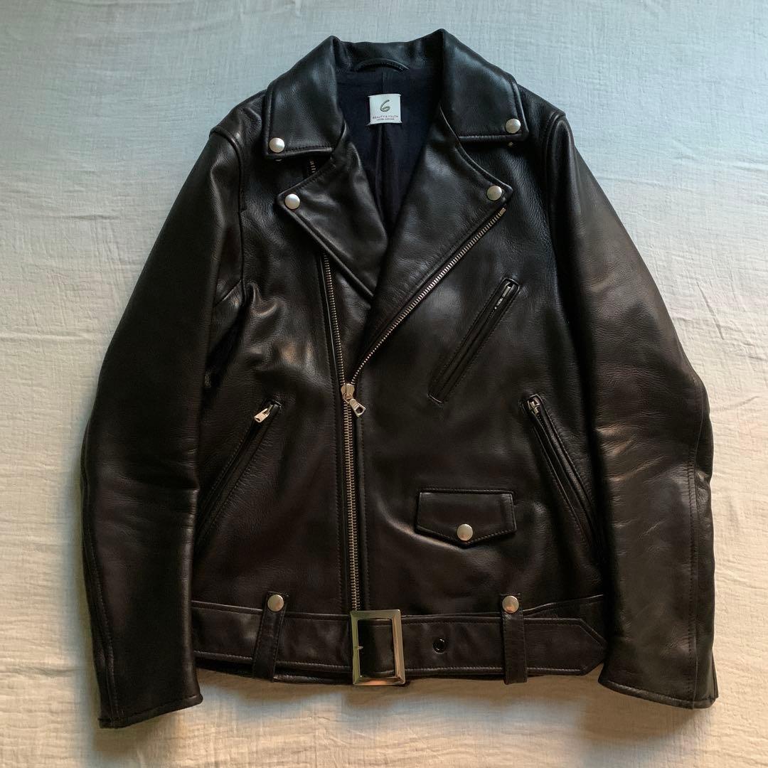 6(ROKU)beauty&youth ライダースジャケット ダブル ラムレザー
