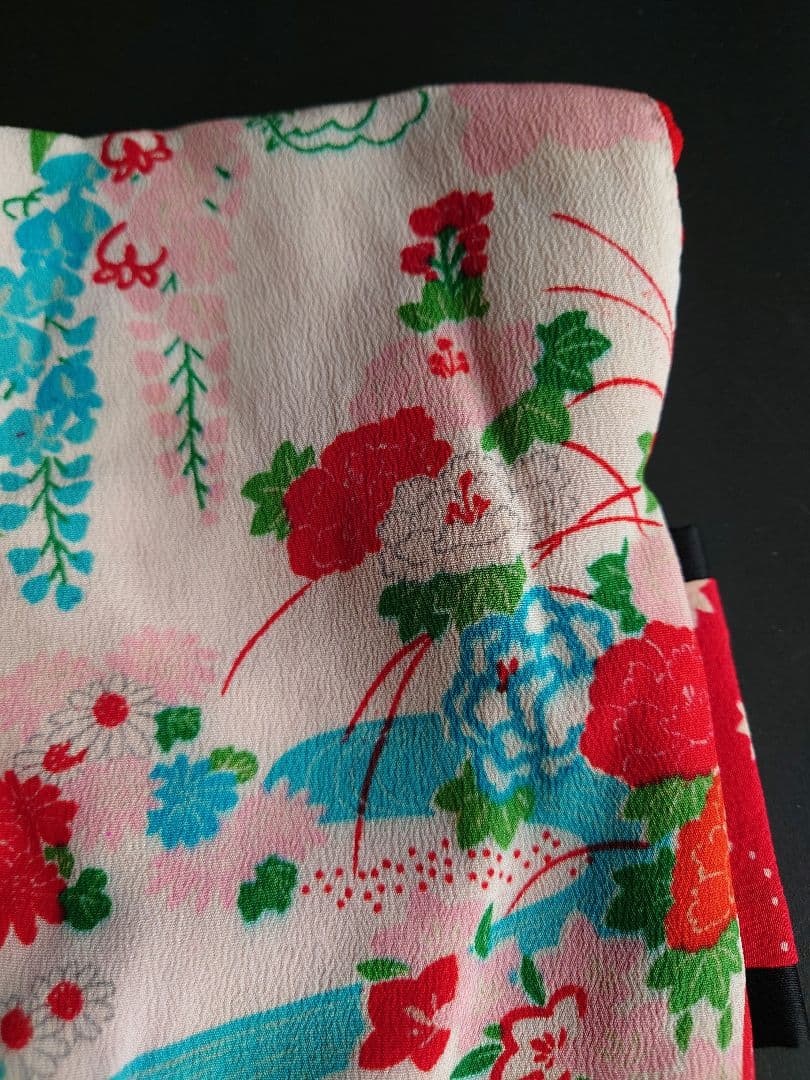 市松人形　お振り袖　着物と帯のセット　縮緬　古布　袷　本仕立て　15号52cm用