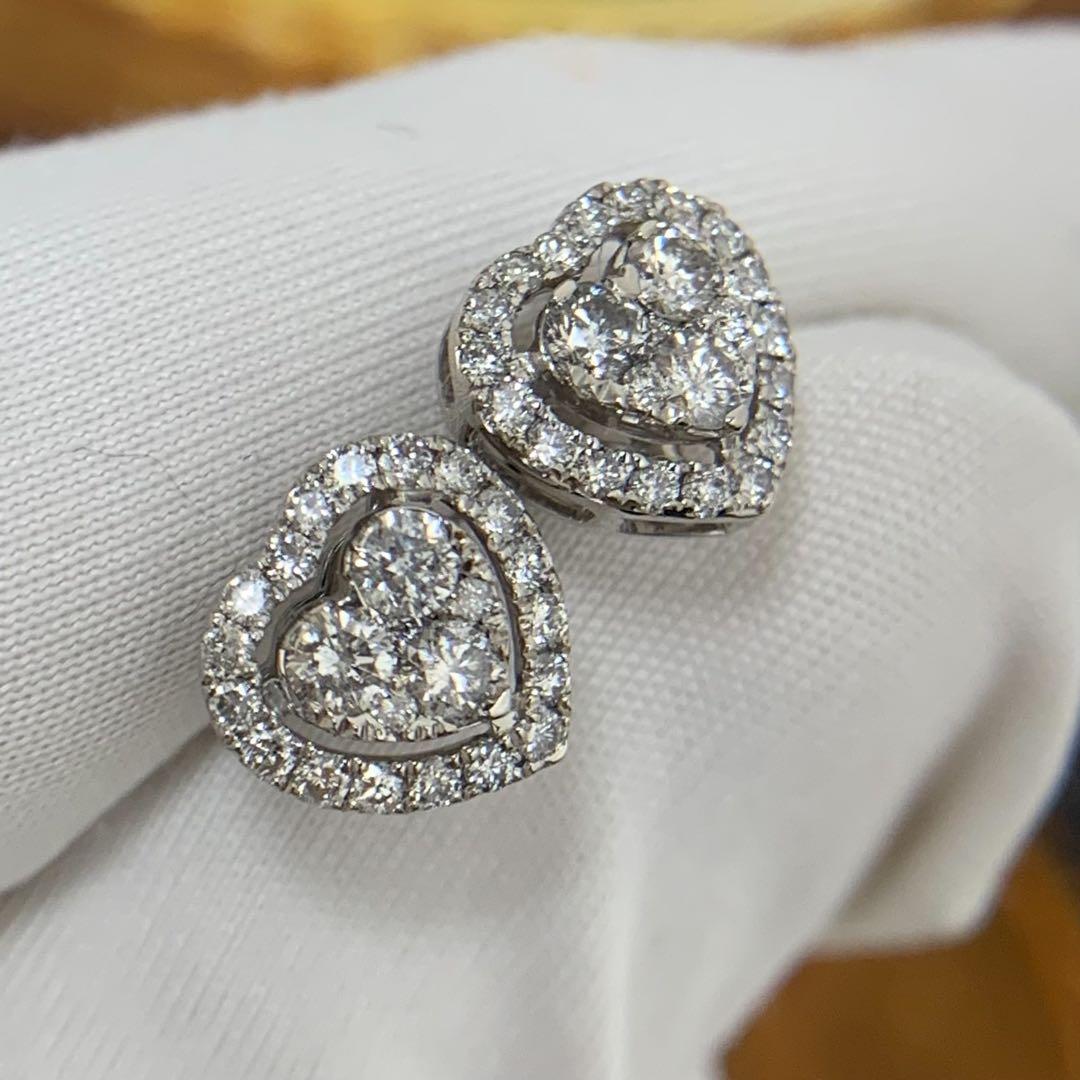 K18WG Pt900 ダイヤモンド　0.60 ピアス　ハート