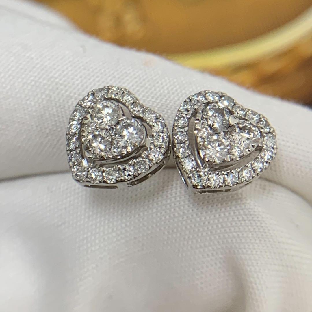 K18WG Pt900 ダイヤモンド　0.60 ピアス　ハート