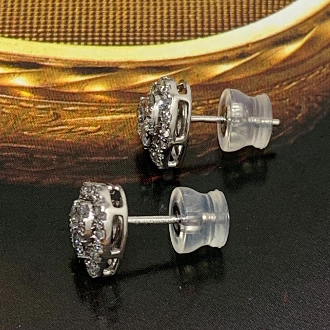 K18WG Pt900 ダイヤモンド　0.60 ピアス　ハート