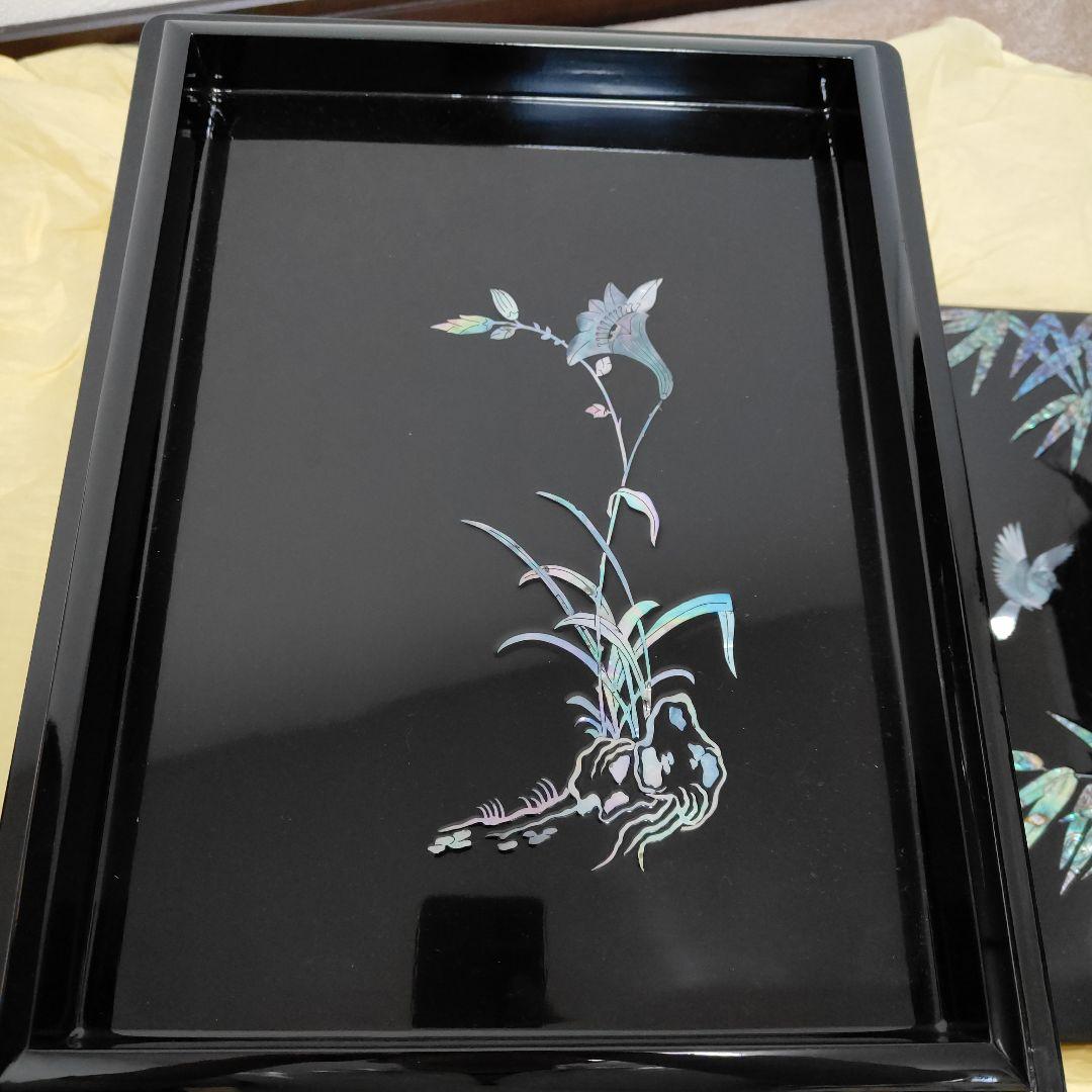 黒塗青貝螺鈿竹鳥蒔絵硯箱