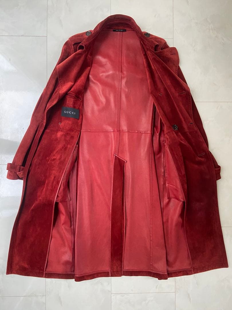 GUCCI by TOMFORDワインレッド 仔牛革ダブルフェイス ロングコート
