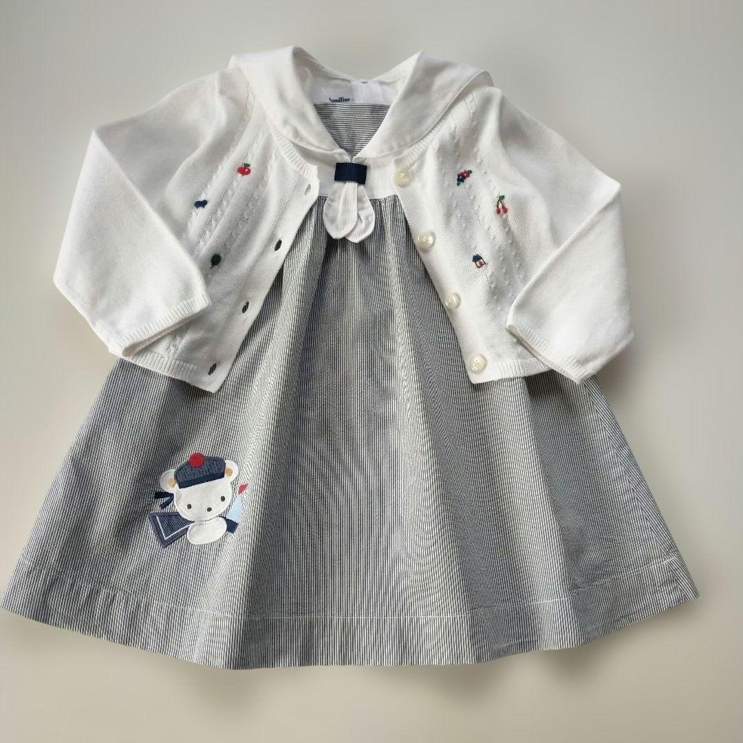 美品★2024SS★90cm familiar セーラー衿半袖ワンピース