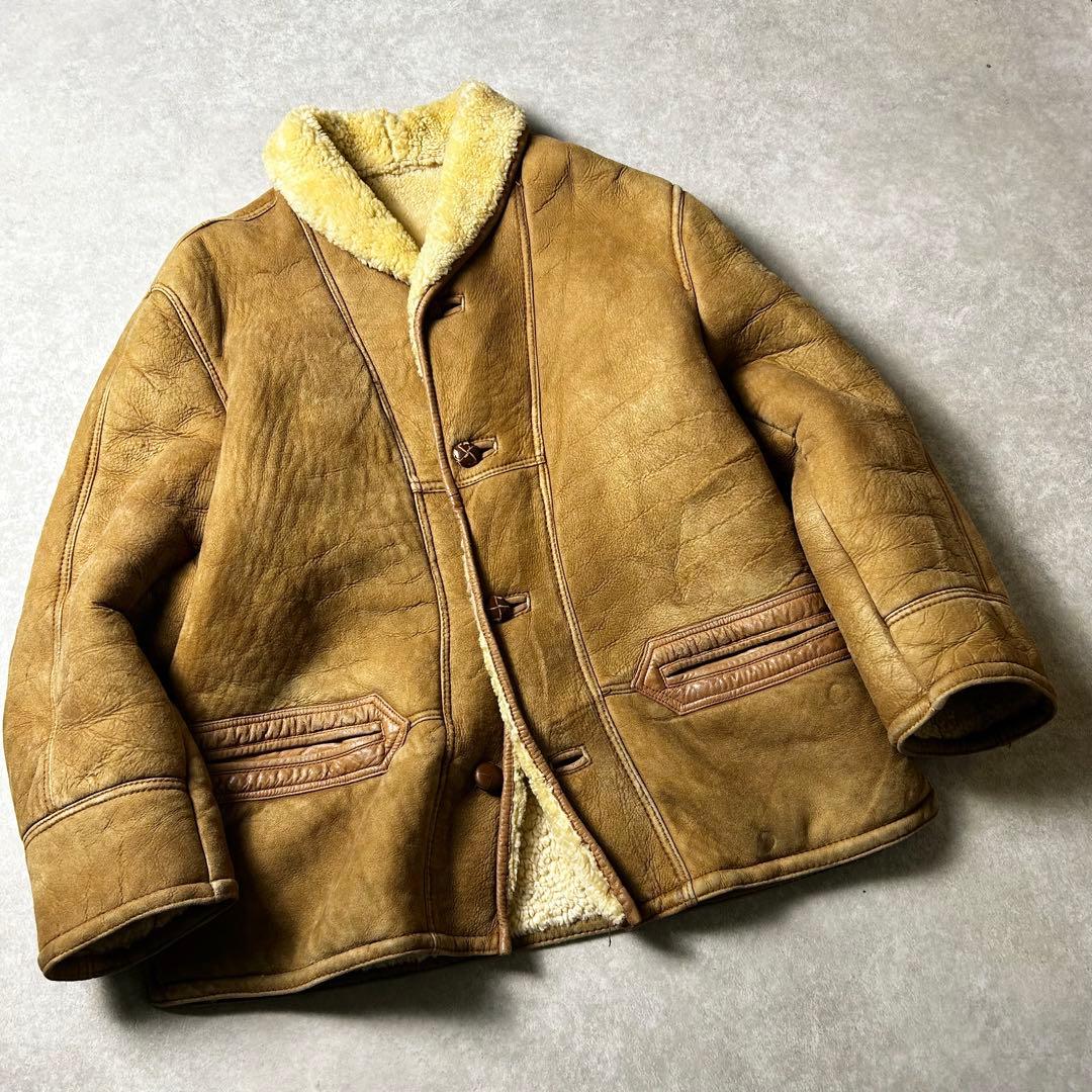 pirovintage ムートンジャケット スウェード レザー本革 袖裏ボ