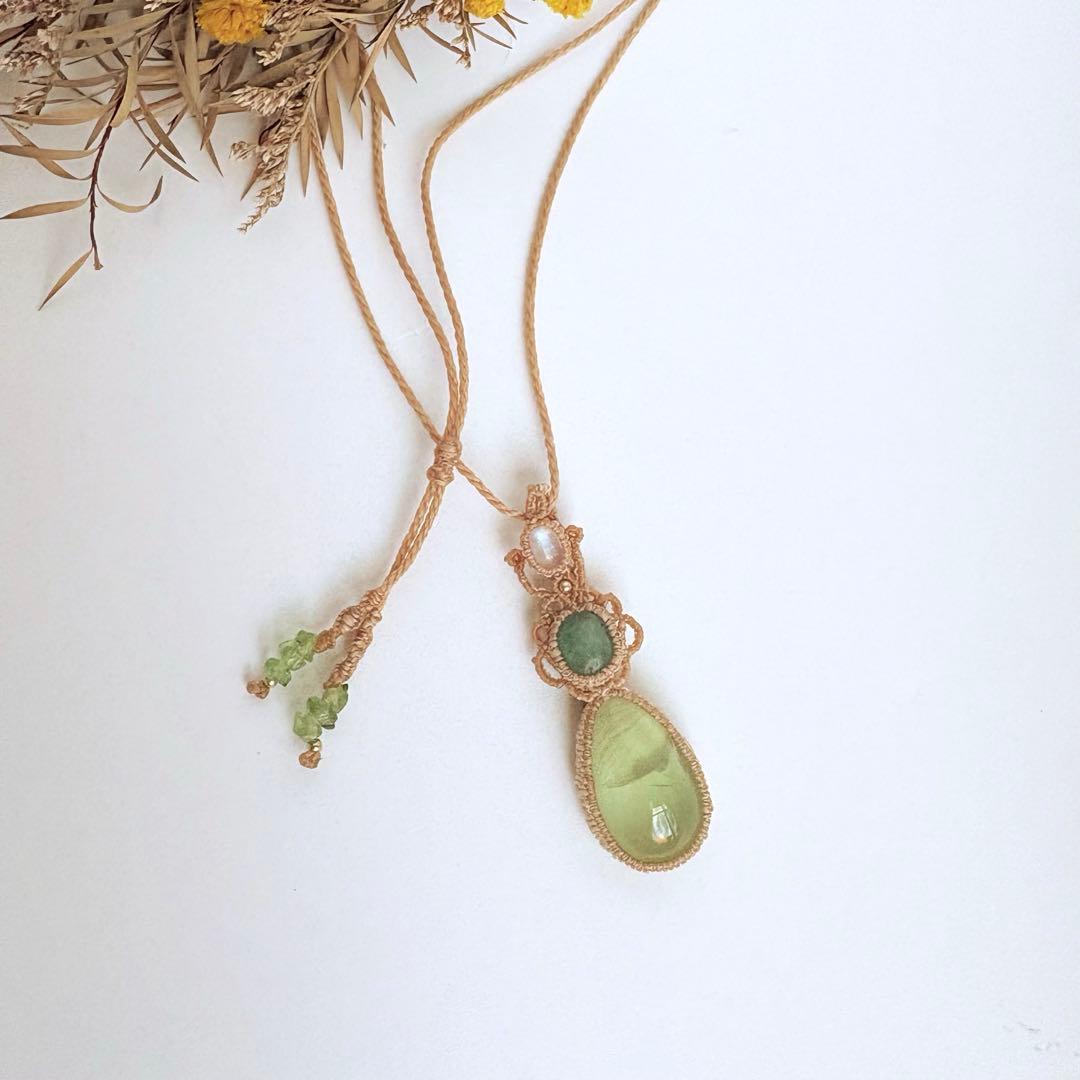 ♡新春sale♡プレナイト×エメラルド×ムーンストーンのマクラメネックレス