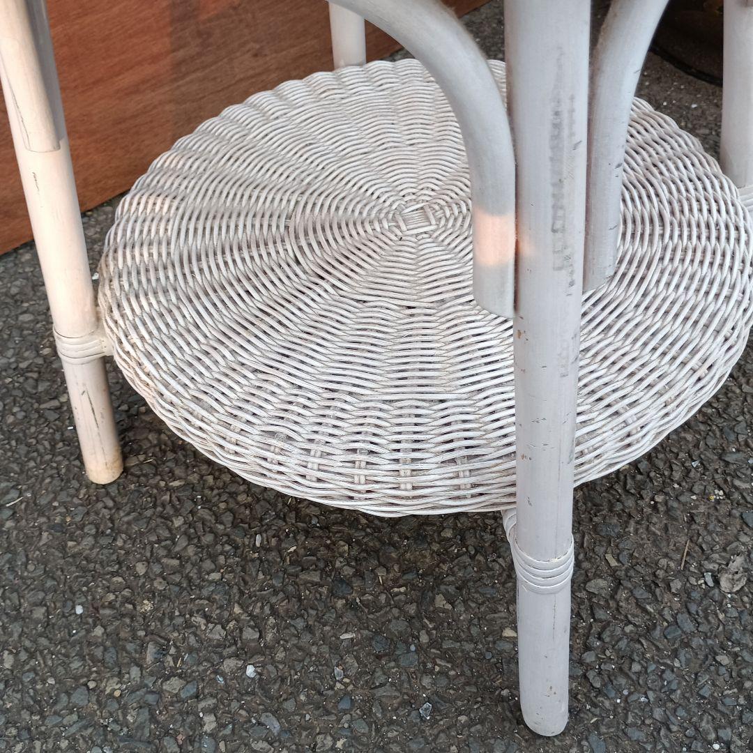 3630）ホワイトラタンアームチェアとテーブルセット　籐家具　手渡し希