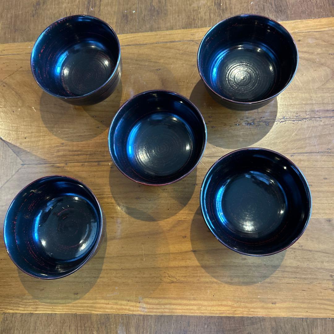 輪島塗り木製汁椀 5個セット 黒赤ツートン　お値下げしました